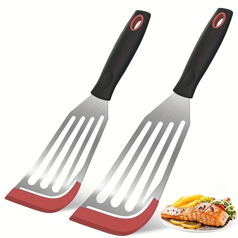 Stainless Steel Silicone Spatula High Temperature Cooking Fish Flipper Kitchen Utensil