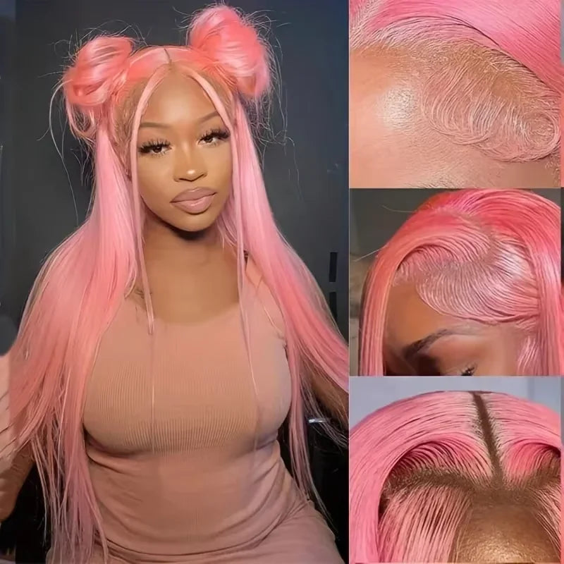 250% Density Light Pink Human Hair Wig 30 Inch Lace Frontal 13x6