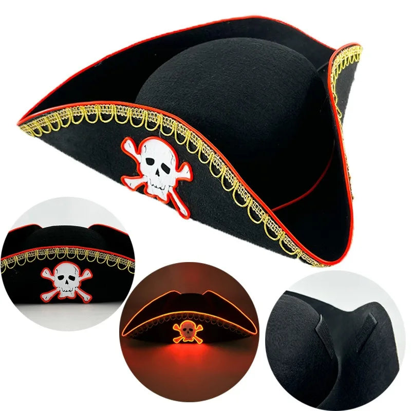 Luminous Pirate Hat Light Up Skull Pattern Cosplay Costume Accessory for Halloween Party