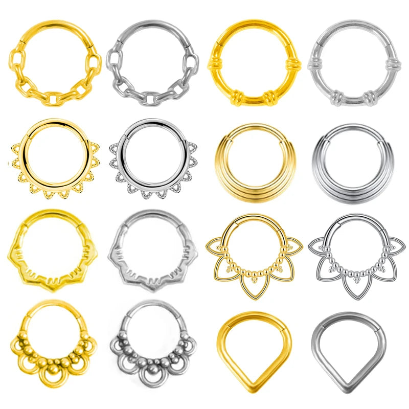 Sunflower Septum Piercing Clicker Hoop Jewelry - Hypoallergenic Steel