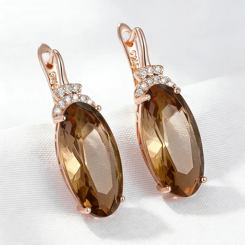 Elegant Drop Earrings for Women 30x10mm Zircon Jewelry with Rose Gold Finish