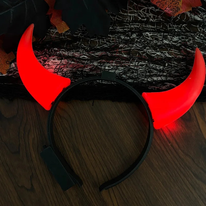 Glow LED Devil Horns Headband for Halloween Costume Party Adjustable Light-Up Headwear