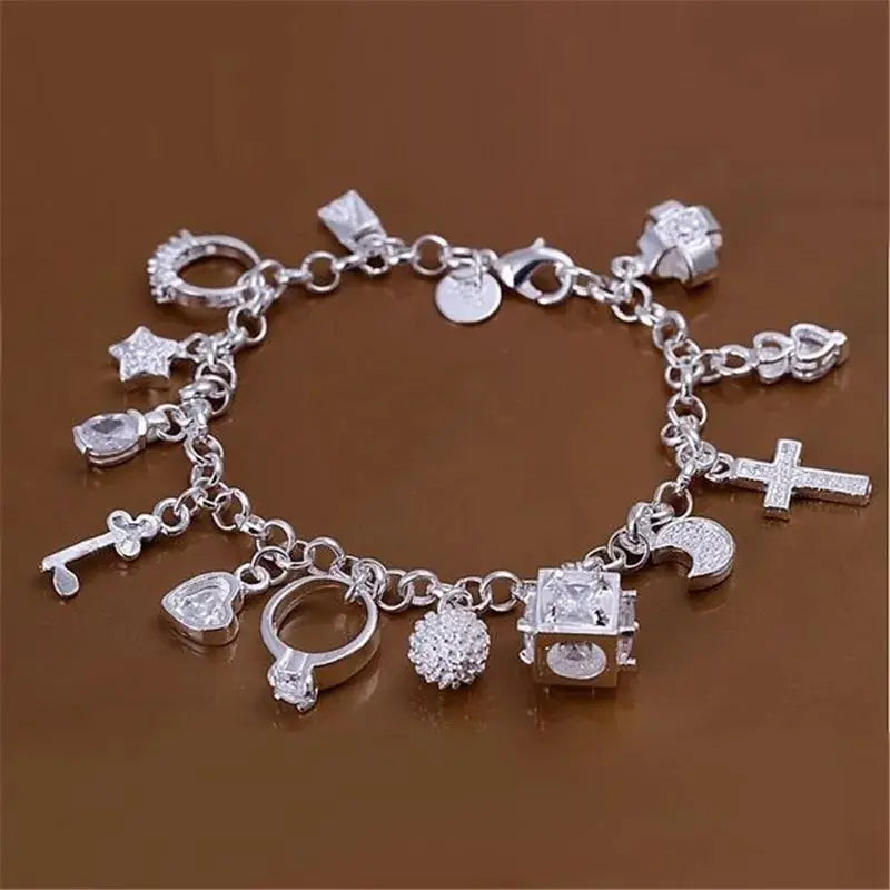 European and American Silver Thirteen Pendant Bracelet for Women - Multi-Element Jewelry