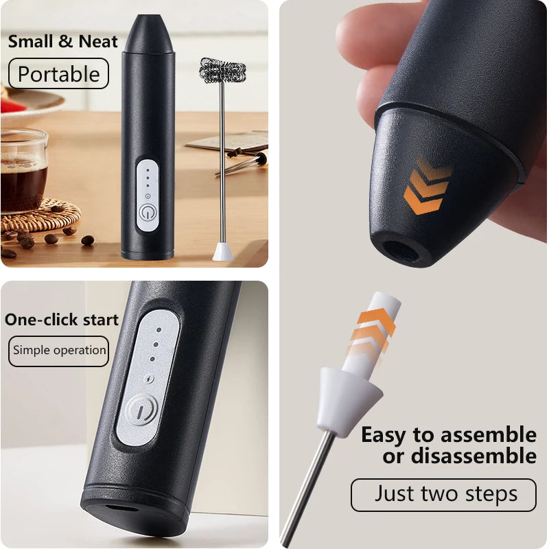Mini USB Rechargeable Coffee Frother with 3 Speeds Milk Foam Maker Electric Handheld Blender Kitchen Tool