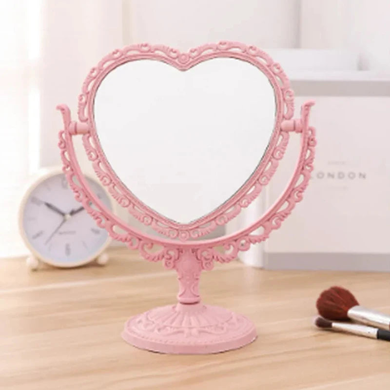 Heart-Shaped Double-Side Makeup Mirror with Stand - Portable Vanity Mirror for Women