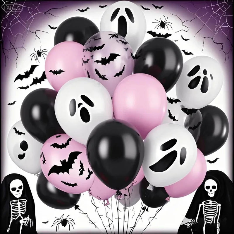 Halloween Balloons Pack - Pink Ghost, Bat Confetti, Latex Decorations for Party