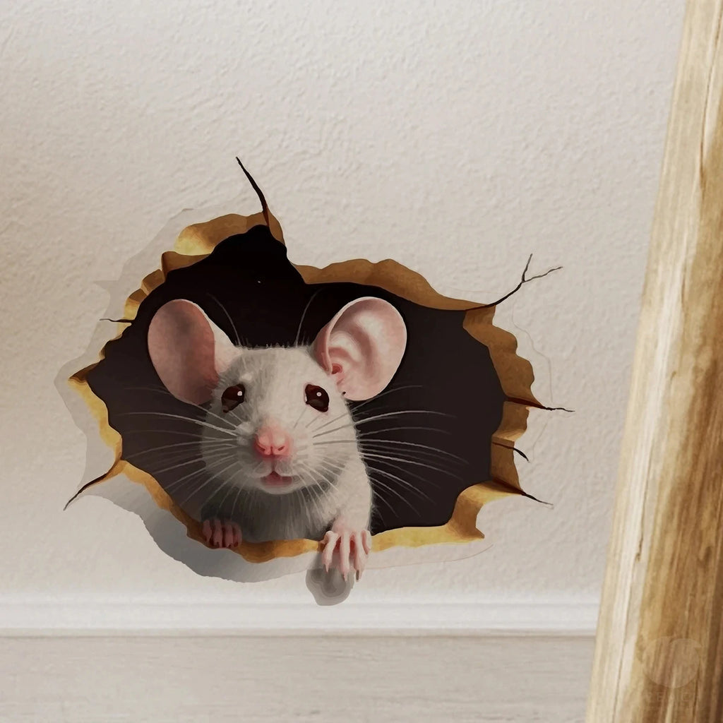 3D Animal Wall Decal Sticker Set - Personalized Mouse & Flower Design