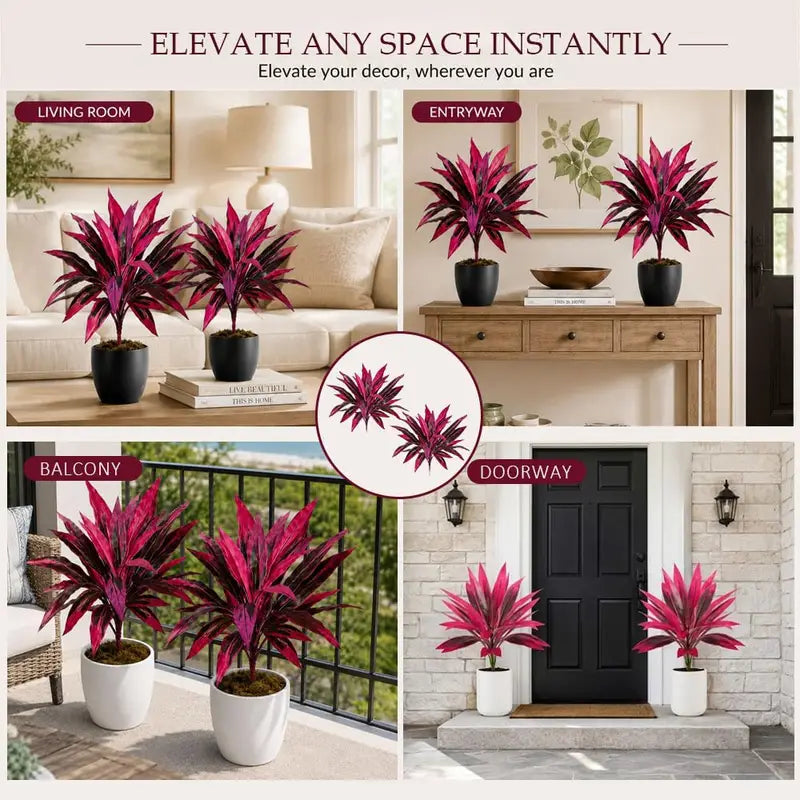 2pcs Artificial Dragon's Blood Tree UV Resistant Waterproof Faux Foliage for Garden & Wedding Decor