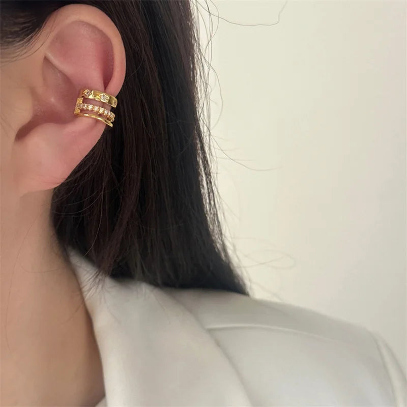 Silver Plated Ear Cuff Earrings Non-Piercing Crystal Multi-Layer Ear Clip Jewelry for Women