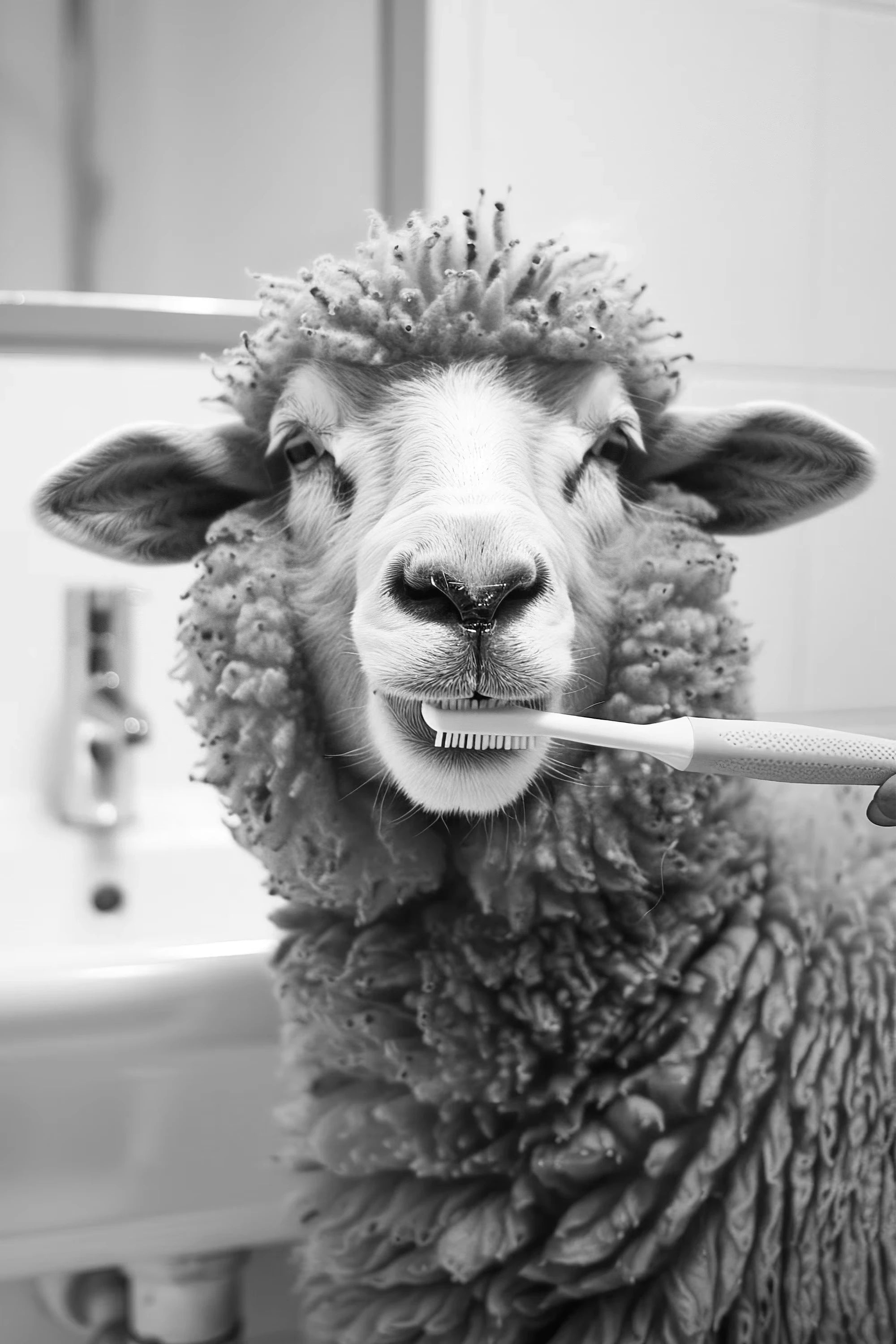 Animal Bathroom Canvas Wall Art - Funny Teeth Brushing Poster Home Decor