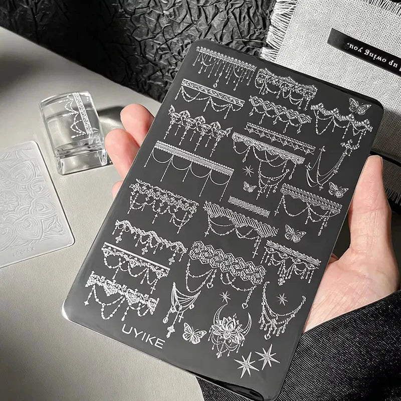 Nail Art Stamping Plate 3D Dotting & Line Design Stainless Steel French Nail Template