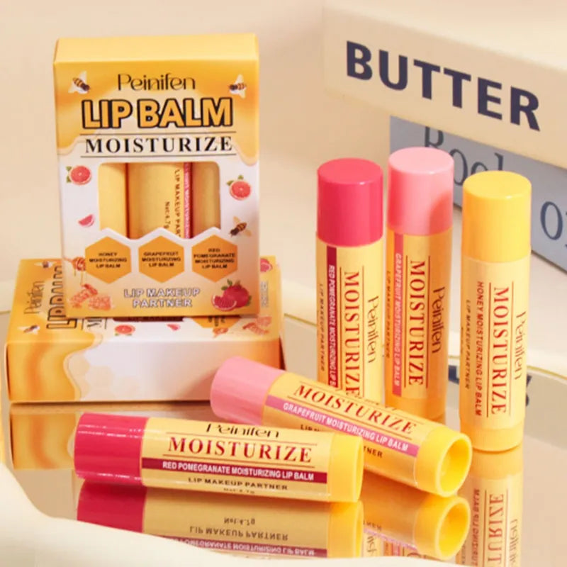 3-Piece Lip Balm Set with Lipstick Base Hydrating Natural Plant Lip Care