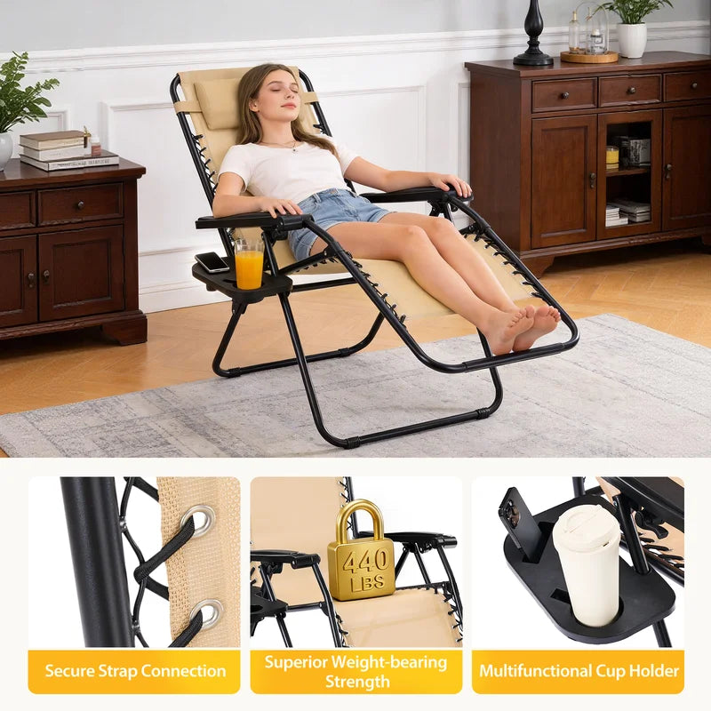 Zero Gravity Recliner Chairs Set of 2 with Cup Holders Outdoor Folding Lounge Chairs