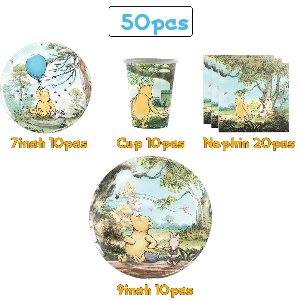 Winnie the Pooh Birthday Party Supplies Set – Disposable Plates Cups Napkins Banners for Kids & Baby Showers