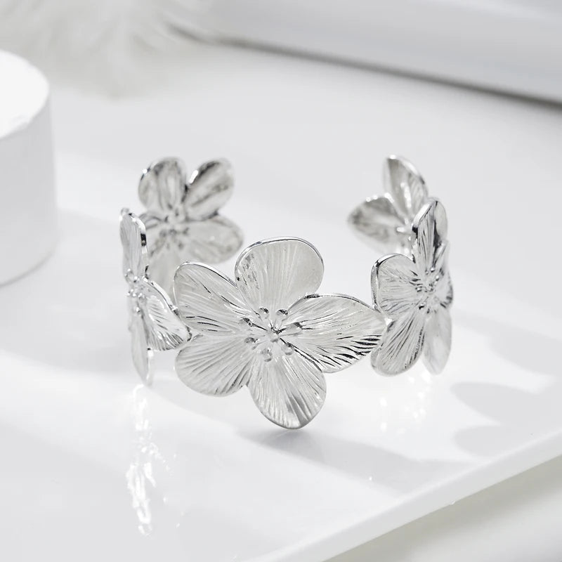 Adjustable Hollow Flower Butterfly Cuff Bracelet for Women - Gold Plated Jewelry