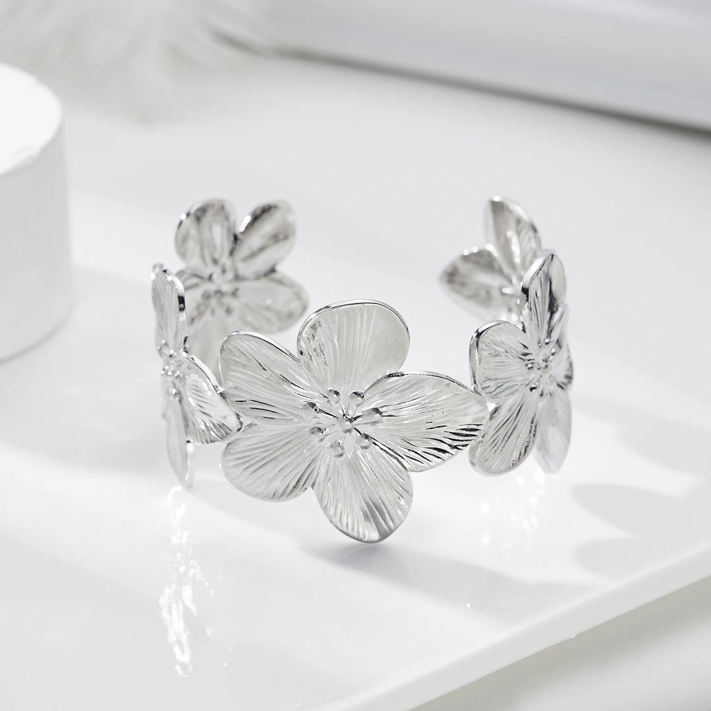 Adjustable Hollow Flower Butterfly Cuff Bracelet for Women - Gold Plated Jewelry