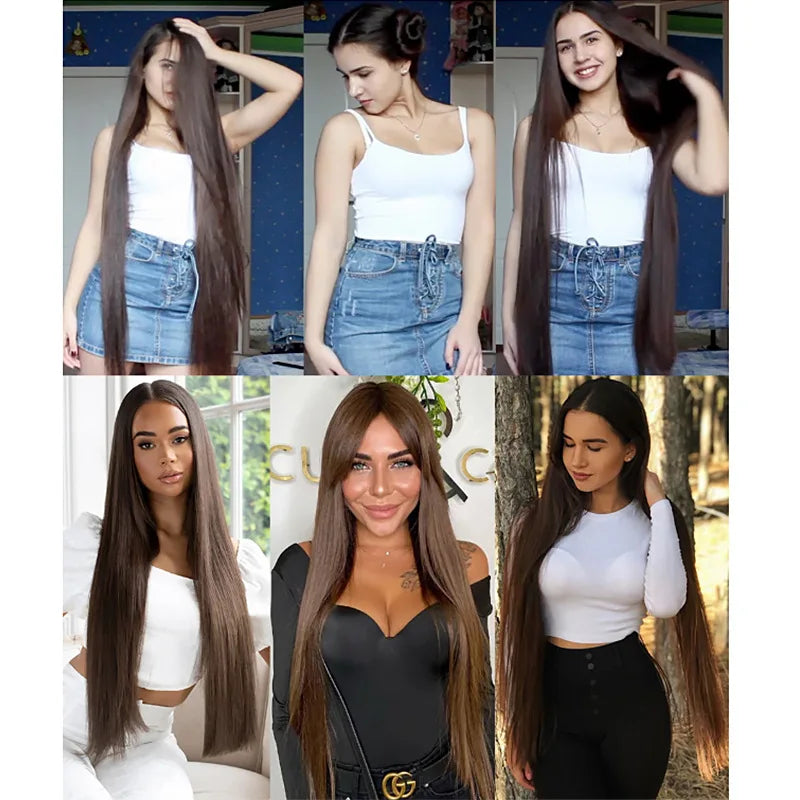 Clip-In Hair Extensions Long Straight Synthetic Hair - Natural Feel & Easy Application