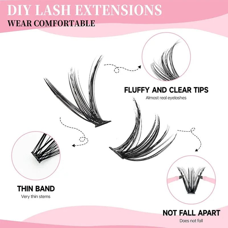 False Eyelash Clusters Set with Glue Seal & Applicator Kit for Natural Lash Extensions