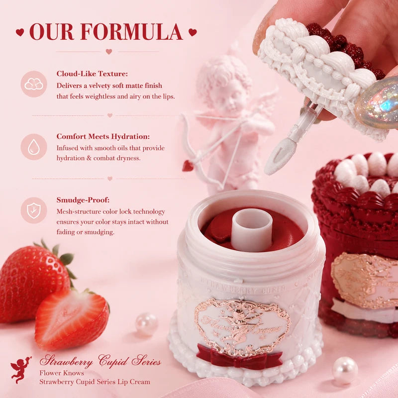 Flower Knows Strawberry Cupid Lip Cream - Matte Velvet Lip Tint, Long Lasting Moisturizer
