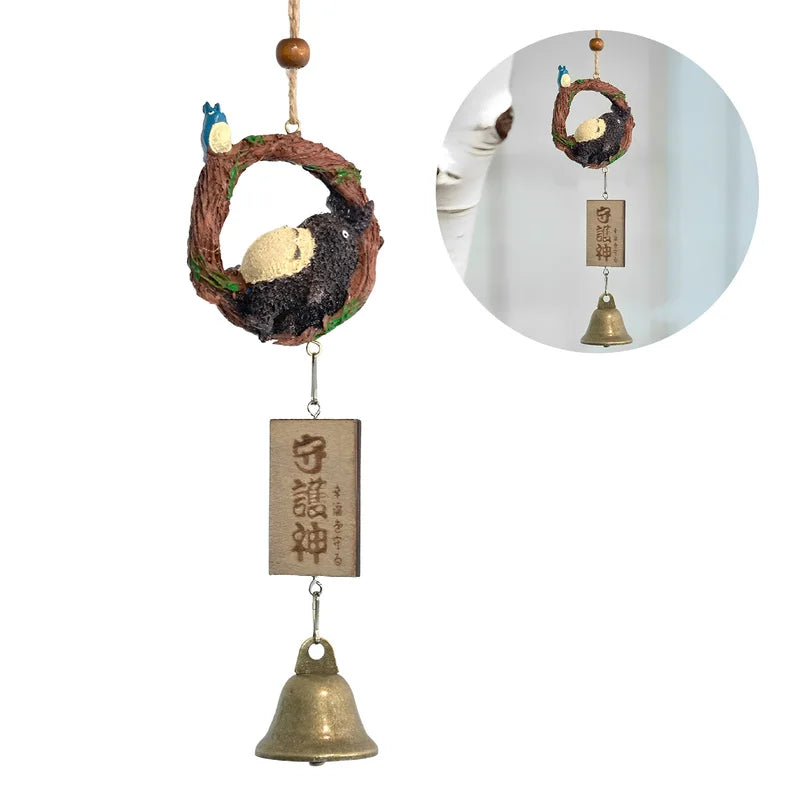 Japanese Copper Wind Chime Bell Outdoor Decor Sleepy Cat Design 30cm