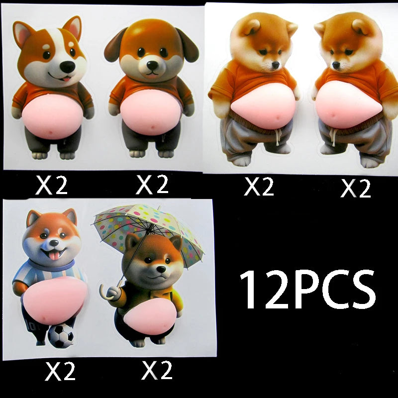 3D Shiba Inu Stickers - Cute Chubby Silicone Self-Adhesive Animal Decals