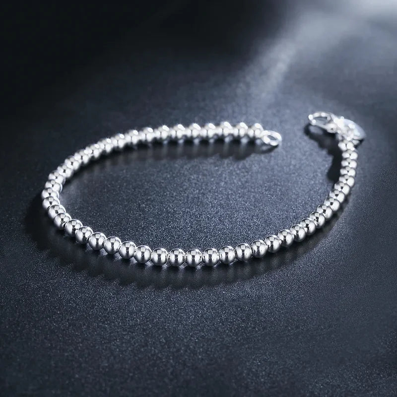 Sterling Silver Beaded Chain Bracelets for Women Wedding Party Gift