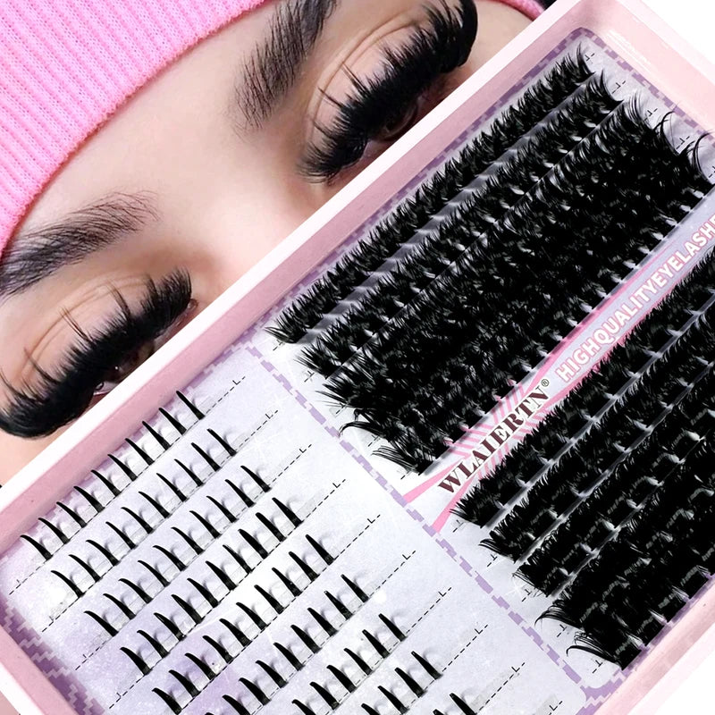 DIY 3D Volume Eyelash Extensions Kit Clusters Spikes Lash Individuals - Black & Red