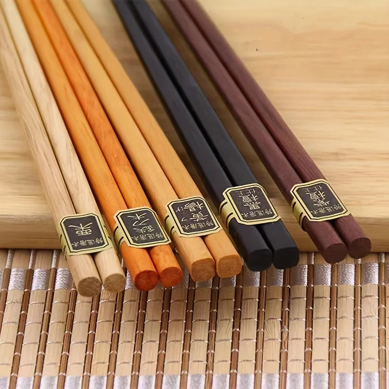 Reusable Wooden Chopsticks 5 Pairs Natural Tableware Kitchen Utensils
