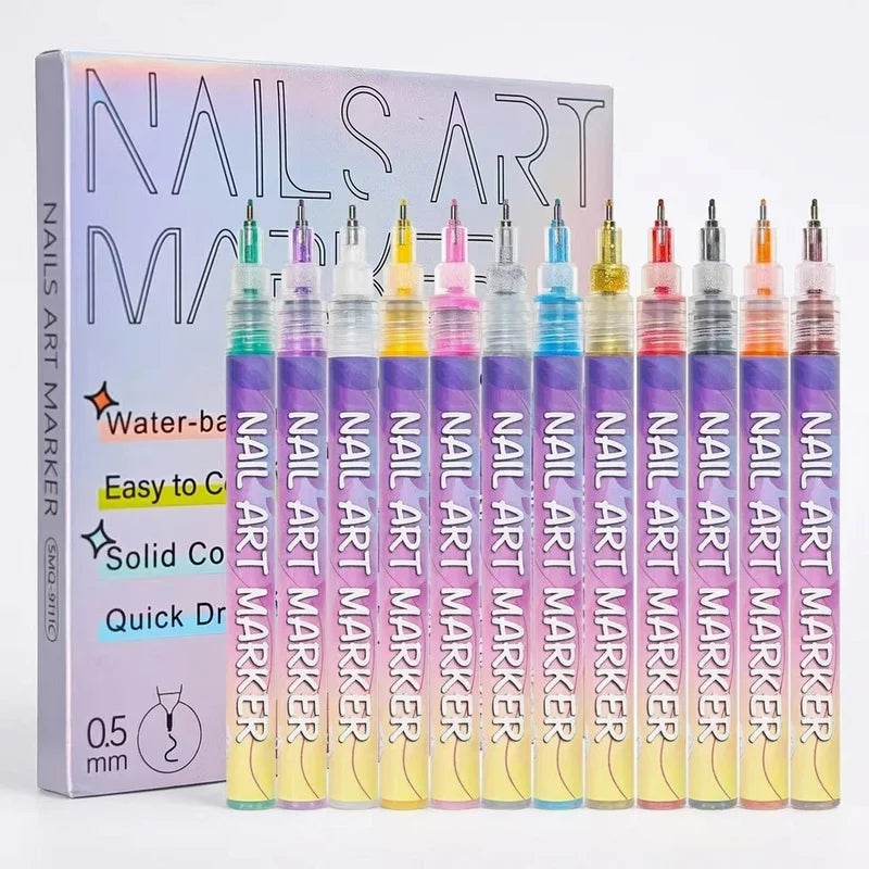 12-Color Nail Art Graffiti Pen Set Waterproof Acrylic Paint Markers for DIY Manicure