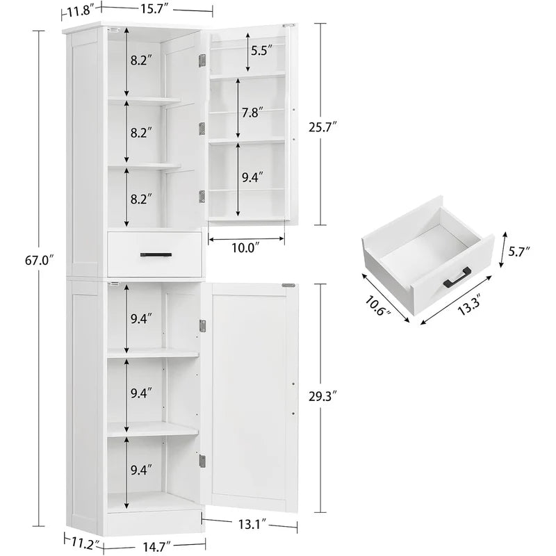 Tall Kitchen Pantry Cabinet with Door Shelves & Drawers - Multi-Color Options
