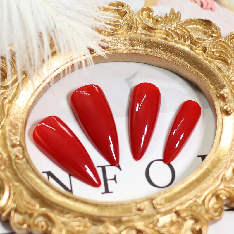 Red Glossy Stiletto Fake Nails - Press On Nails for Manicure