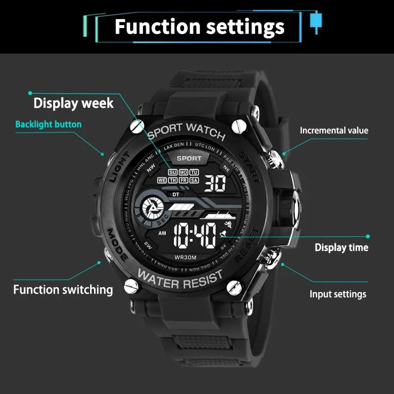 Men's Digital Sports Watch Waterproof LED Multifunctional Military Watch