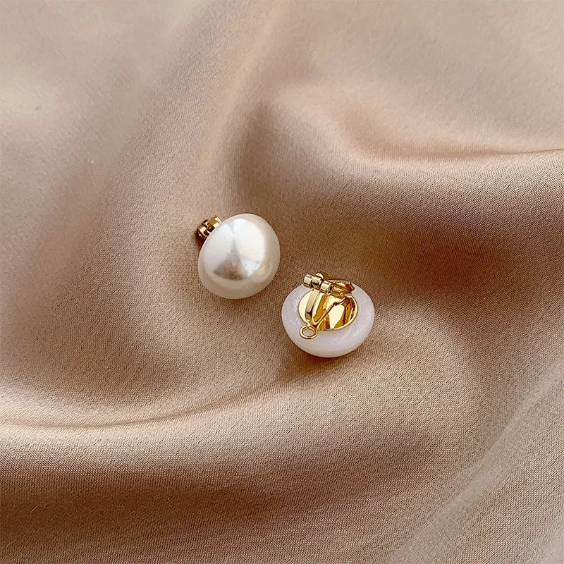Minimalist 15mm White Simulated Pearl Clip-On Earrings for Women Wedding Party Jewelry