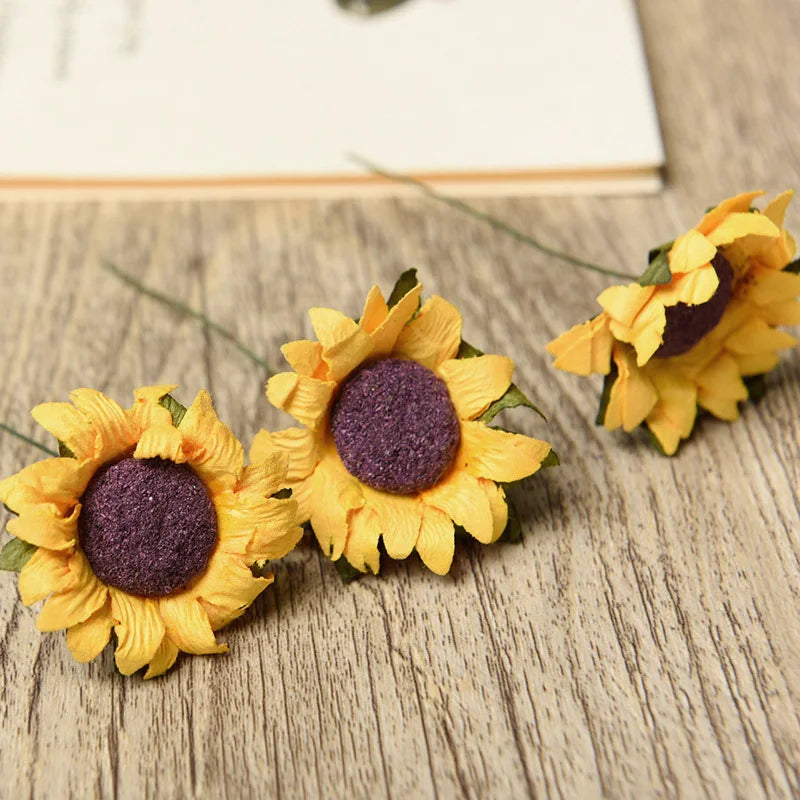 Fake Silk Sunflowers Bulk 100pcs Small Artificial Flowers for Craft Party Wedding Home Decor