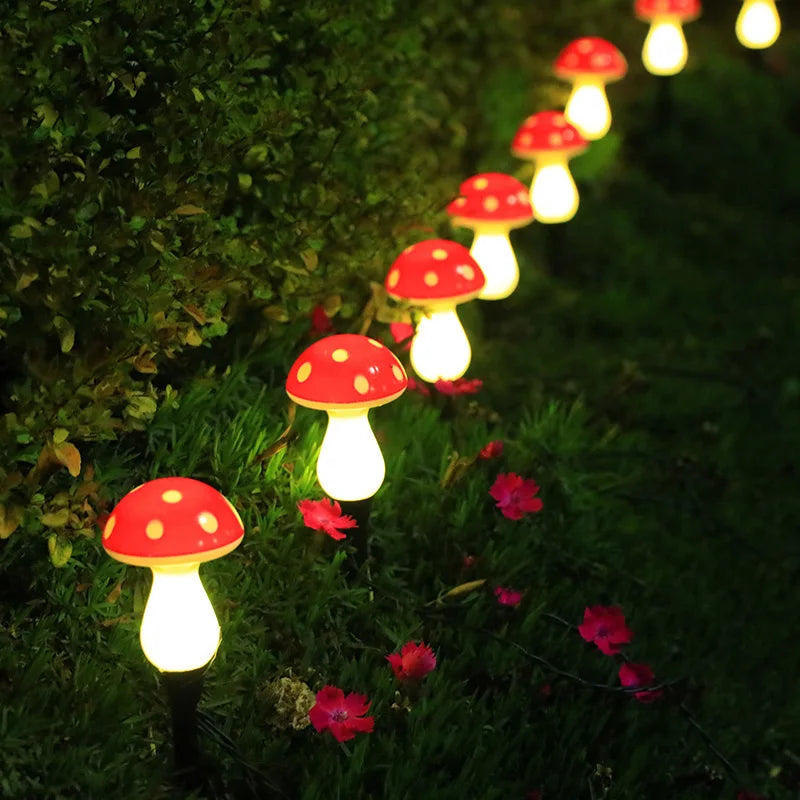 Solar Mushroom Garden Lights - Red LED Landscape Lawn Lamp for Outdoor Decor