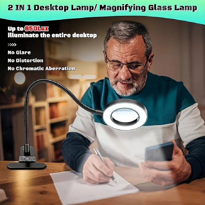 LED Clip-On Magnifying Desk Lamp 5X Magnifier Dimmable Adjustable Light