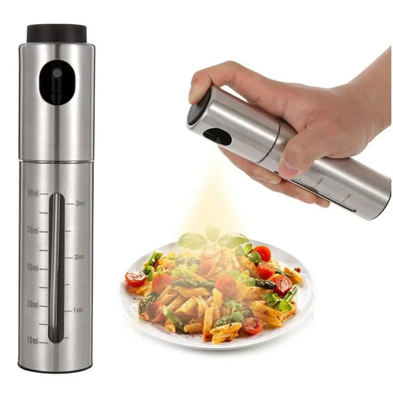 Stainless Steel Oil & Vinegar Spray Bottle with Dual Scale - Reusable Kitchen Dispenser