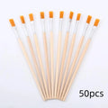 DIY Paint Brush Set 10/50/100Pcs Nylon Flat & Tip Brushes with Wooden Handles