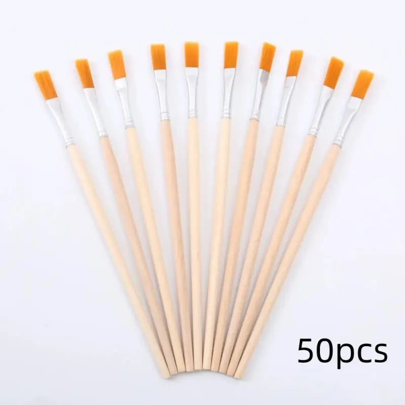 DIY Paint Brush Set 10/50/100Pcs Nylon Flat & Tip Brushes with Wooden Handles