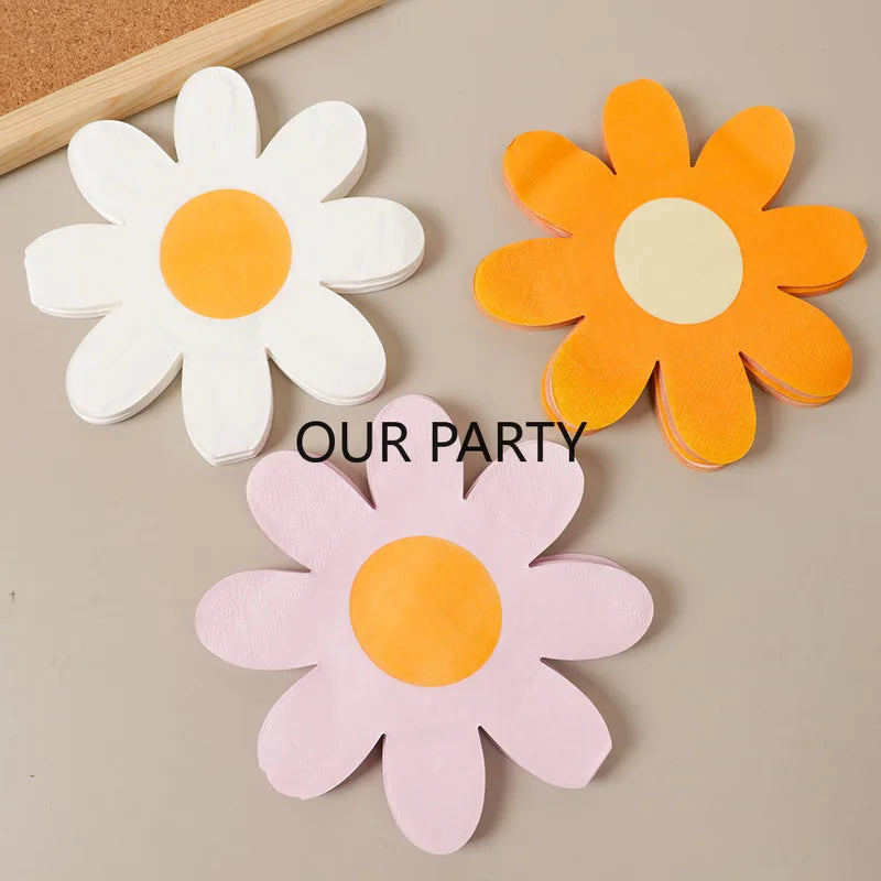 20Pcs Paper Napkins Daisy Theme Disposable Tissues for Party Decorations