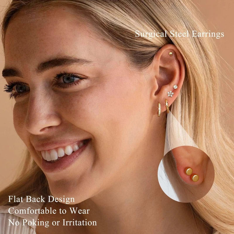 Flat Back Earrings for Women Surgical Steel Cartilage & Tragus Piercings