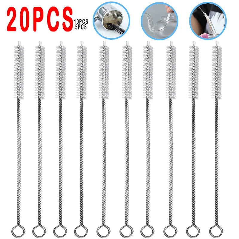 24cm Stainless Steel Straw Brush Cleaner with Soft Nylon Bristles - Multiple Colors