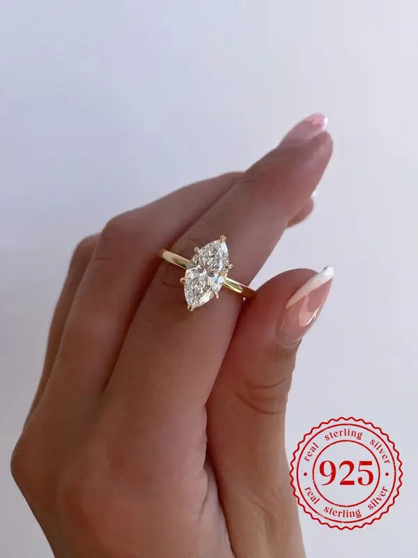 Sterling Silver Marquise Zircon Ring for Women - Engagement & Party Jewelry