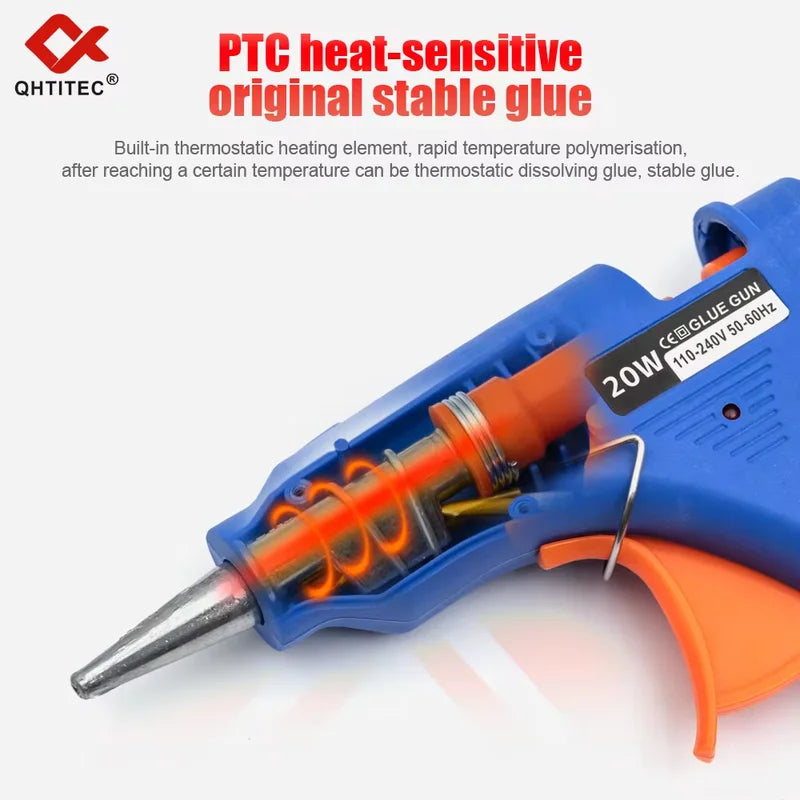 20W Hot Melt Glue Gun Kit with 20pcs 7mm Glue Sticks - DIY Household & Repair Tool