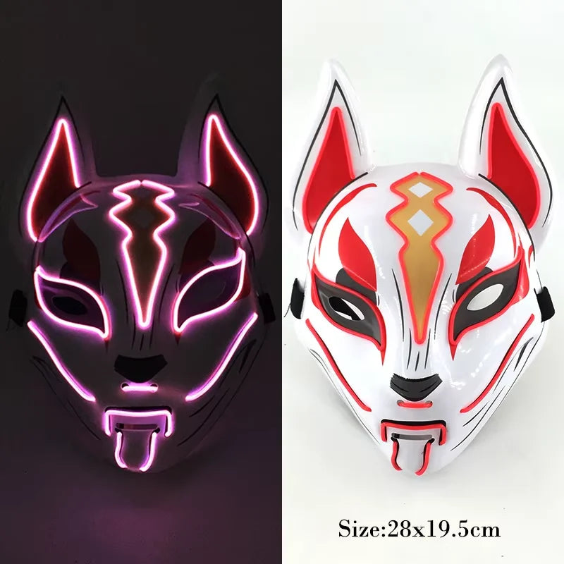 LED Cosplay Anime Mask Neon Light Up Fox Mask for Halloween Party & Carnival