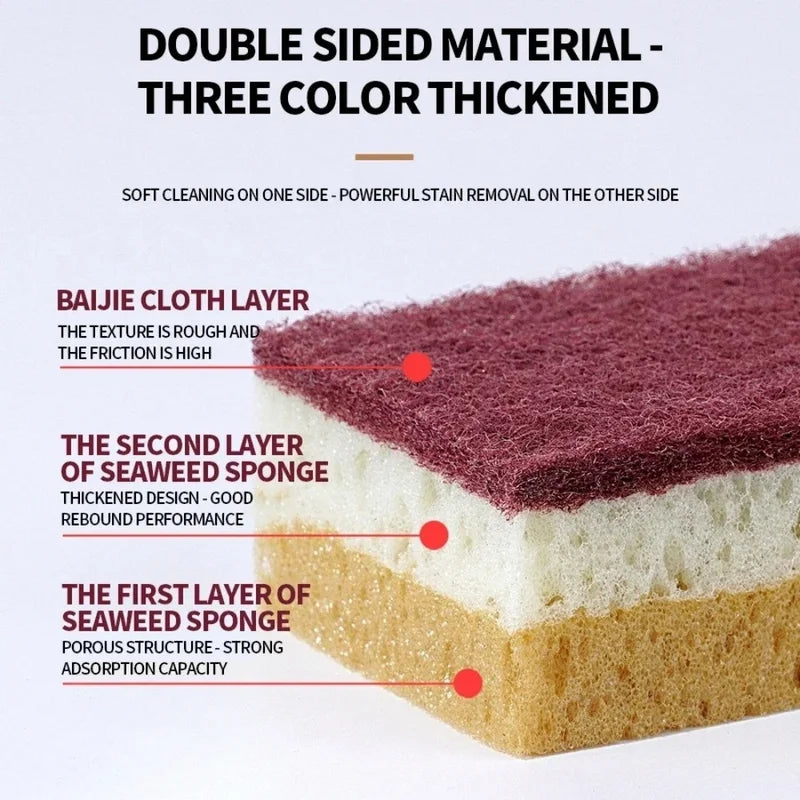 High Density Dishwashing Sponge Set - Strong Stain Removal Kitchen & Bathroom Cleaning Tools