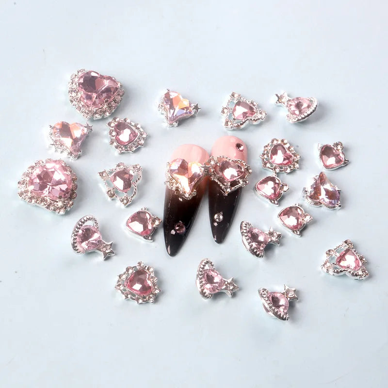 20Pcs Nail Charms Heart Rhinestones Nail Art Decorations for Manicure