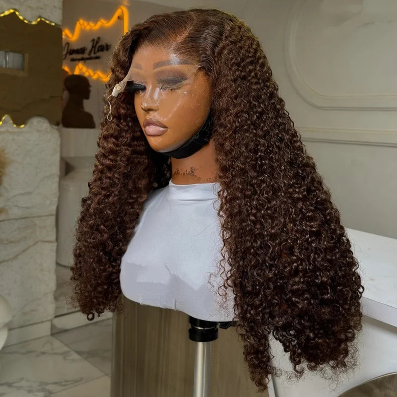 Short Curly Bob Wig 16 Inch Chocolate Brown HD Transparent Lace Frontal Deep Wave Pre-Plucked
