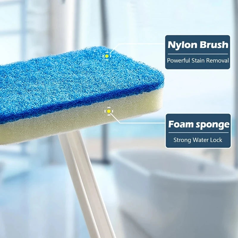 Multi-Functional Bathroom Cleaning Brush with Long Handle and Removable Sponge - Floor & Tile Scrubber
