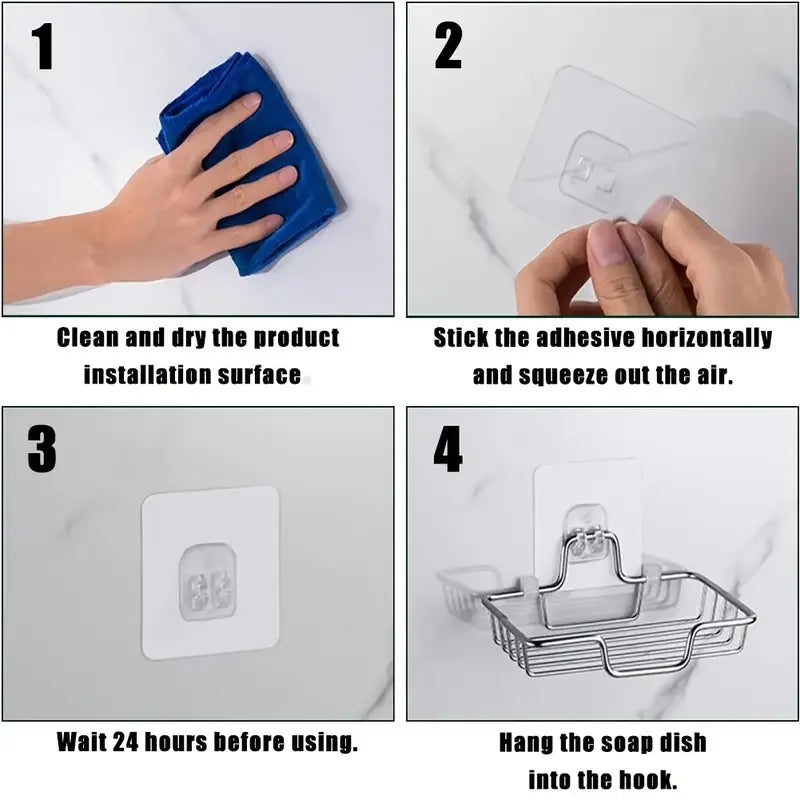 Stainless Steel Wall-Mounted Soap Dish with Drain Holes - No Drill Bathroom Decor